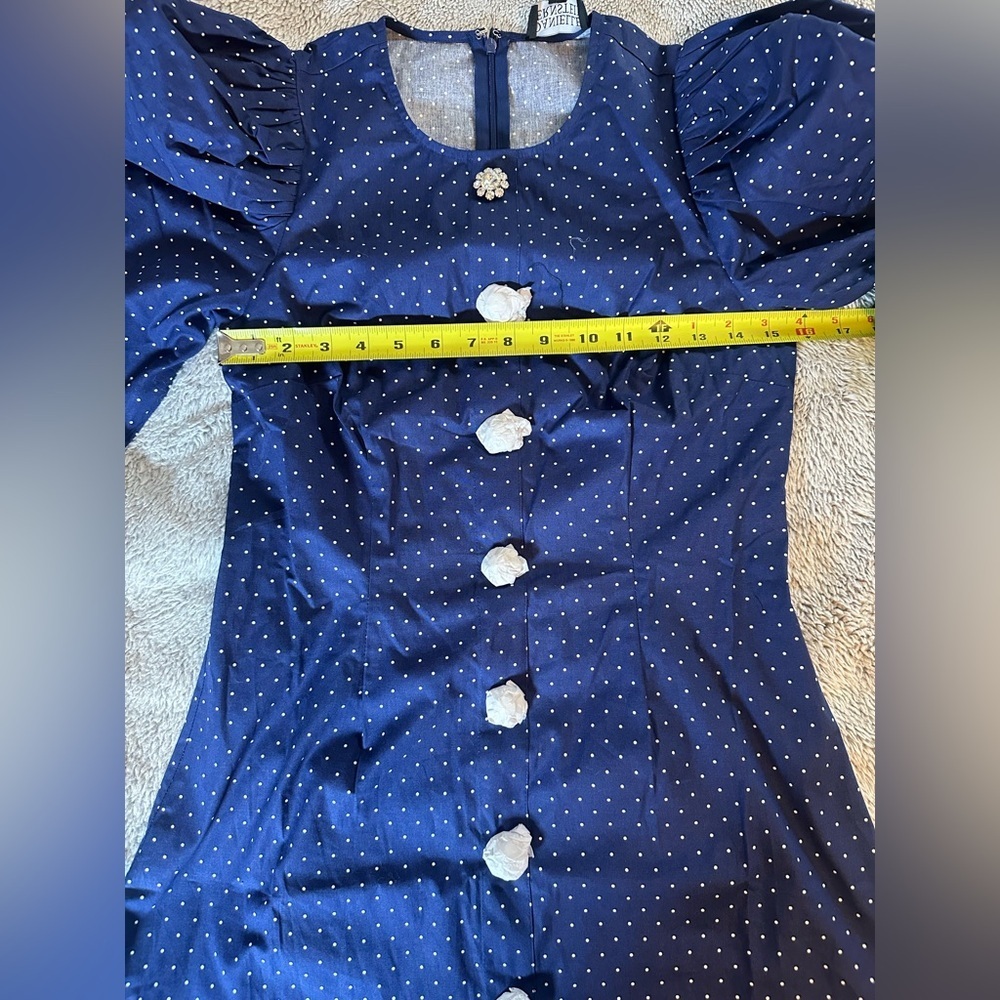DANIELLE BERNSTEIN Navy Puff Sleeve Mini Dress Small NWT - Picture 11 of 11